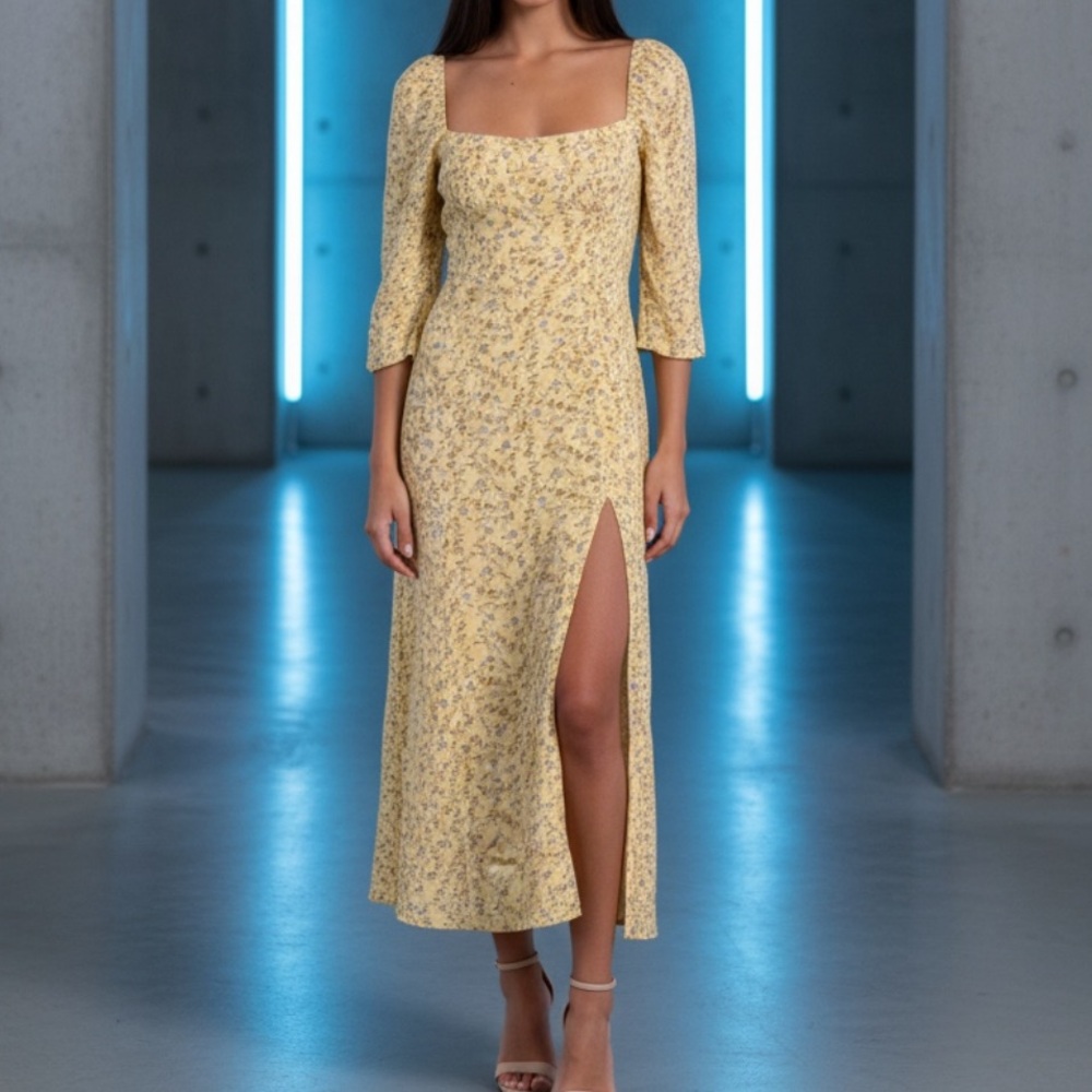 Olivaceous Yellow Floral 3/4 Sleeve Dress NWT Size Large